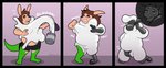 anthro base_one_layout basic_sequence black_border blush blush_stickers border can container featureless_face glistening glistening_body goo_transformation latex linear_sequence male one_row_layout slightly_chubby solo sound_effects three_frame_image three_frame_sequence toony transformation transformation_sequence white_body sheeptastic bovid caprine kangaroo macropod mammal marsupial sheep symbiote comic sequence