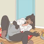 anthro clothed clothing eyes_closed female kemono long_tongue panties panty_shot sleeping tongue tongue_out underwear ekaki510 bear mammal sun_bear ursine 1:1