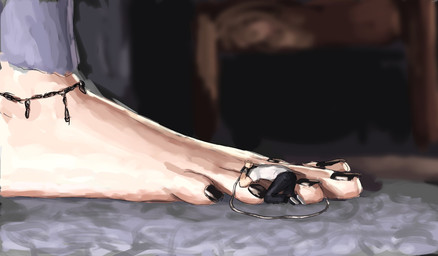 5_toes anklet anthro barefoot black_nails bottomwear bound chain chained clothing colored_nails cuff_(restraint) duo feet female foot_fetish foot_focus footwear fur grey_body grey_fur hands_tied humanoid_feet jewelry kneeling low-angle_view male male/female metal_cuffs micro nails pants plantigrade restraints shirt shoes t-shirt toes topwear marquessbronze beth_(redustheriotact) haplorhine human mammal monkey primate 2025 hi_res