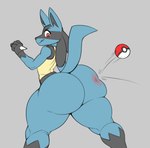 ambiguous_gender anthro big_butt bubble_butt butt butt_squish eyebrows fur grey_background huge_butt motion_lines nude pokeball simple_background solo spank_marks spikes spikes_(anatomy) squish standard_pokeball standing thick_thighs tuft reddrago nintendo pokemon generation_4_pokemon lucario pokemon_(species) 2022 hi_res