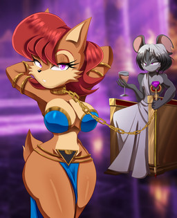 alcohol anthro bdsm beverage big_breasts bondage bound breasts brown_hair chair chaos_emerald clothing collar container costume cup curvy_figure dancing drinking_glass duo female furniture gem glass glass_container glass_cup greek_clothing hair harem_outfit leash leashed_collar male male/female master/pet master/slave notched_ear purple_eyes short_hair slave_leia_costume staff throne throne_room toga white_hair wide_hips wine wine_glass dsai_andrew sega sonic_the_hedgehog_(series) star_wars fan_character sally_acorn chipmunk ground_squirrel mammal mouse murid murine rodent sciurid absurd_res hi_res