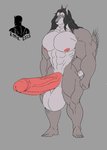 abs anthro balls big_balls big_muscles big_penis black_hair blue_eyes feet fur genitals grey_body grey_fur hair huge_balls huge_muscles huge_penis hyper hyper_balls hyper_genitalia hyper_penis looking_at_viewer male muscular muscular_anthro muscular_male nude pecs penis solo toes rmk178 paul_renoff canid canine canis mammal wolf