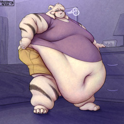 4_toes adjusting_clothing anthro bed belly big_belly big_moobs black_body black_fur black_sclera blush bottomwear breath clothing curtains deep_navel double_chin dresser fat_arms feet fur furniture goat_ears head_tuft horn huge_belly ill-fitting_clothing inside lamp leaning_on_object looking_away male moobs morbidly_obese morbidly_obese_anthro morbidly_obese_male multicolored_body navel obese obese_anthro obese_male open_mouth overweight overweight_anthro overweight_male photo picture_frame shirt shorts solo thick_thighs toes topwear tuft two_tone_body white_body white_eyes white_fur wenisberry deltarune undertale undertale_(series) asriel_dreemurr_(god_form) dess_holiday kris_dreemurr bovid caprine goat mammal 1:1 2025 dated digital_media_(artwork) hi_res signature