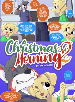 age_difference anthro dialogue fur male male/male speech_bubble text yellow_body yellow_fur young young_male younger_male smoothlabs caramel_(smoothlabs) maeth_(smoothlabs) bird_dog canid canine canis domestic_dog golden_retriever hunting_dog mammal retriever wolf absurd_res comic digital_media_(artwork) english_text hi_res