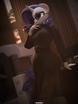 anthro black_clothing blue_eyes breasts cigarette clothed clothing detailed_background eyelashes eyewear female fingers hair holding_object horn pupils purple_hair smoking solo sunglasses three-quarter_view wide_hips steamyart friendship_is_magic hasbro my_little_pony mythology rarity_(mlp) equid equine mammal mythological_creature mythological_equine unicorn 3:4 3d_(artwork) absurd_res digital_media_(artwork) hi_res