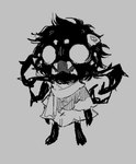 accessory ambiguous_gender anthro black_body black_fur clothed clothing dress flower flower_in_hair fur hair hair_accessory male messy_hair plant pupils white_pupils ramssa don't_starve klei_entertainment webber arachnid arthropod spider low_res monochrome