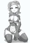 big_breasts blush breasts clothed clothing female kneeling latex latex_clothing legwear pseudo_hair solo teeth tentacle_hair tentacles thigh_highs nobunagapero nintendo splatoon octoling_girl animal_humanoid cephalopod cephalopod_humanoid humanoid marine marine_humanoid mollusk mollusk_humanoid octarian octoling absurd_res full-length_portrait hi_res monochrome portrait