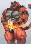 abs anthro barazoku biceps big_muscles huge_muscles hyper hyper_muscles male manly muscular muscular_anthro muscular_male muscular_thighs nipple_piercing nipples pecs piercing solo stripes vein veiny_arms veiny_legs veiny_muscles veiny_thighs yukihoshiak nintendo pokemon generation_7_pokemon incineroar pokemon_(species) absurd_res hi_res