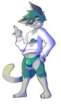 angry anthro blush bulge clothing male male/male solo sweater thong topwear underwear kadedrawz bedfellows sheen_(bedfellows) canid canine mammal hi_res