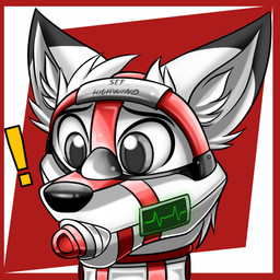 anthro bdsm bondage bound cardiac_monitor collar dipstick_ears ear_markings ears_up exclamation_point feeding_tube fur gag gagged grey_eyes male medical_instrument multicolored_ears muzzle_(object) name_tag scientific_instrument solo surprised white_body white_ears white_fur otakuwolf sef_highwind arctic_fox canid canine canis fox mammal true_fox 1:1