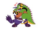 anthro duo electronics fur green_body green_scales headphones heart_symbol hug male male/male overweight overweight_male purple_body purple_fur romantic romantic_couple scales spikes spikes_(anatomy) splashburr sega sonic_the_hedgehog_(series) big_the_cat vector_the_crocodile crocodile crocodilian domestic_cat felid feline felis mammal reptile scalie hi_res