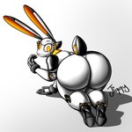 anthro big_butt butt clothing footwear high_heels machine male rear_view scut_tail shoes short_tail solo tail thick_thighs white_body yellow_eyes jiqqy 13un lagomorph leporid mammal rabbit robot 1:1 hi_res