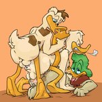 anthro avian_butt bodily_fluids cum cum_in_ass cum_in_mouth cum_inside feet foot_fetish foot_in_mouth foot_play genital_fluids group male male/male trio koopakrazy85 disney donald_duck modjo tale_(taleofnobody) anatid anseriform avian bird duck hi_res