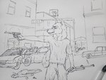 anthro car car_crash city crashing gun handgun holding_gun holding_object holding_ranged_weapon holding_shotgun holding_weapon lying male motor_vehicle on_front on_ground outside photographed_drawing police police_car police_vehicle ranged_weapon revolver shotgun solo streets traffic_light urban vehicle weapon wounded wolfyalex96 alaskan_malamute canid canine canis domestic_dog mammal nordic_sled_dog spitz 4:3 absurd_res hi_res line_art pen_(artwork) photography_(artwork) sketch traditional_media_(artwork)