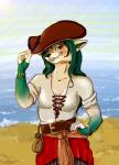 anthro breasts clothing female grin pirate sea smile solo water caatnip canid canine mammal hi_res