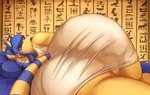 anthro blue_hair butt butt_focus clothed clothing eyes_closed female hair hieroglyphics open_mouth rear_view solo son2j animal_crossing nintendo ankha_(animal_crossing) domestic_cat felid feline felis mammal 2022 absurd_res digital_media_(artwork) hi_res