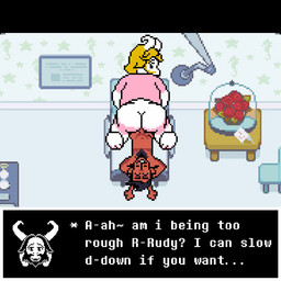 anal anal_penetration anthro bed big_butt blonde_hair body_hair bottomless butt chest_hair clothed clothing dialogue dialogue_box duo facial_hair flower fur furniture genitals hair hands_behind_head horn hospital hospital_bed kneeling kneeling_on_bed looking_back lying male male/male male_penetrating mature_anthro mature_male nude on_bed on_bottom on_top overweight overweight_anthro overweight_male partially_clothed penetration penile penile_penetration penis plant reverse_cowgirl_position riding rose_(flower) sex skinny smile text white_body white_fur joalmidon deltarune undertale undertale_(series) asgore_dreemurr rudolph_holiday boss_monster_(undertale) bovid caprine deer mammal new_world_deer reindeer animated digital_media_(artwork) english_text hi_res pixel_(artwork) pixel_animation short_playtime