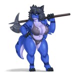 anthro belly big_arms big_breasts black_hair black_horn blue_body blue_scales bored bovid_horn breasts caprine_horn claws clothing female goat_horn hair halberd holding_object holding_weapon horn huge_breasts lizard_tail long_ears markings melee_weapon multicolored_body muscular polearm pose scale_markings scales snout solo spots spotted_arms spotted_body spotted_head spotted_legs spotted_markings spotted_scales spotted_tail tail tail_markings toe_claws torn_clothing torn_underwear two_tone_body underwear weapon wide_hips kujalla atlyss kubold_(atlyss) scalie hi_res