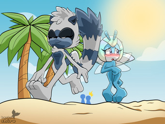 antennae_(anatomy) anthro beach biped blue_body blush breasts casual_nudity covering covering_self day duo embarrassed eyes_closed featureless_breasts featureless_crotch feet female female_anthro fur grey_body grey_fur hair nipples nude nude_anthro nude_female open_mouth outside purple_eyes smile sun tail white_body white_fur wings buster_shiru idw_publishing sega sonic_the_hedgehog_(comics) sonic_the_hedgehog_(idw) sonic_the_hedgehog_(series) jewel_the_beetle tangle_the_lemur arthropod beetle insect lemur mammal primate ring-tailed_lemur strepsirrhine 2024 absurd_res digital_media_(artwork) hi_res