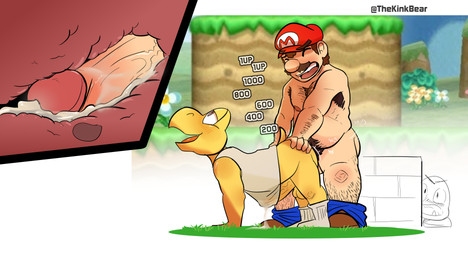 all_fours anal anal_orgasm anal_penetration anthro anus armpit_hair balls bareback blush bodily_fluids body_hair bottomwear bottomwear_down chest_hair clothed clothing cum cum_inside cutaway doggystyle duo ejaculation footwear from_behind_position genital_fluids genitals hands-free internal male male/male open_mouth orgasm pants pants_down partially_clothed penetration pubes sex shirt simple_background socks tank_top text topwear thekinkybear mario_bros nintendo mario human koopa koopa_troopa mammal reptile scalie turtle absurd_res hi_res