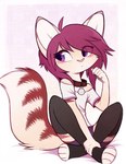 5_fingers anthro clothed clothing collar female fingers purple_eyes simple_background sitting solo white_background aseethe nyx_(kiwinyx) canid canine felid feline fox hybrid mammal 2021 digital_media_(artwork) hi_res