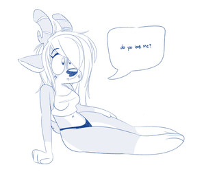 anthro antlers big_breasts breasts clothed clothing crop_top dialogue female hair horn long_hair mismatched_sexual_dimorphism navel panties scut_tail shirt short_tail side_boob side_view simple_background sitting solo speech_bubble tail tank_top text thick_thighs topwear underwear wolfplush riley_(wolfplush) deer mammal 2025 english_text hi_res