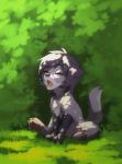 2018 azzai black_nose canid day detailed_background digital_media_(artwork) enfield eyes_closed female feral grass hioshiru_(character) mammal outside paws plant sitting solo young young_feral