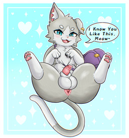 animal_genitalia animal_penis anus bag balls butt claws dialogue feline_genitalia feline_penis feral fur genitals grey_body grey_fur male meow paws penile_spines penis provocative simple_background size_difference small_penis smaller_male solo speech_bubble text toony white_body white_fur acqua_lizard re:zero puck_(re:zero) felid feline magical_creature mammal spirit english_text hi_res