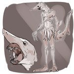 animal_genitalia anthro bodily_fluids claspers empty_eyes front_view genitals grey_body grey_tail male nude open_mouth ribs saliva saliva_string sharp_teeth simple_background solo tail teeth imperatorcaesar fish goblin_shark mackerel_shark marine mitsukurinid shark 1:1 sketch