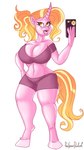 anthro anthrofied big_breasts breasts cellphone electronics eyelashes female holding_object hooves horn lips nails navel nude phone pink_body simple_background smartphone solo white_background wide_hips yellow_eyes professordoctorc friendship_is_magic hasbro my_little_pony mythology luster_dawn_(mlp) equid equine mammal mythological_creature mythological_equine unicorn hi_res