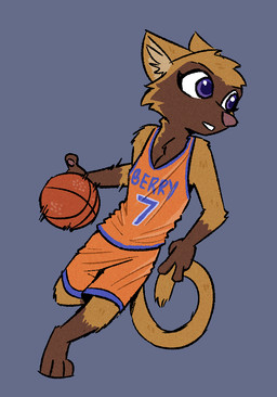 action_pose ambiguous_gender anthro ball barefoot basketball_(ball) blue_background brown_body brown_fur cheek_tuft clothed clothed_ambiguous clothed_anthro clothing facial_tuft feet fully_clothed fully_clothed_ambiguous fully_clothed_anthro fur gloves_(marking) head_tuft inner_ear_fluff leg_markings markings pose purple_eyes simple_background socks_(marking) solo tail tuft theblueberrycarrots faye_(sloppy) mammal mustelid digital_drawing_(artwork) digital_media_(artwork) full-length_portrait portrait female_(lore)