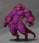 anthro balls biceps claws clenched_teeth genitals green_eyes half-erect horn male muscular muscular_male muscular_thighs pecs penis purple_body sharp_teeth solo spikes spikes_(anatomy) teeth toe_claws triceps vein veiny_penis voxel_voidd league_of_legends riot_games tencent cho'gath_(lol) monster void_monster absurd_res hi_res