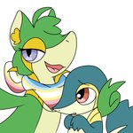 ambiguous_gender duo female feral gesture hand_gesture kerchief pedophile_iconography selfie v_sign young conditional_dnp remruff nintendo pokemon phin_(snivy) generation_5_pokemon pokemon_(species) snivy 1:1 trans_(lore) trans_woman_(lore)