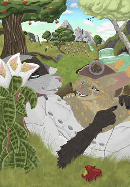 apple flower food fruit male mountain plant scenery tree badaspen hunt_and_snare bobcat bovid caprine felid feline goat lynx mammal hi_res