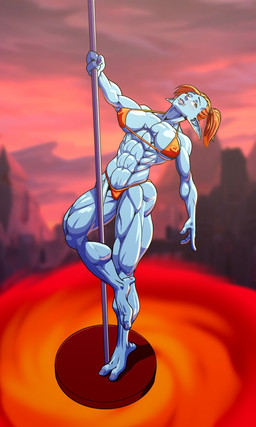 abs blue_body blue_skin clitoris clitoris_piercing dancing female genital_piercing genitals hair juls muscular muscular_female nipple_piercing nipples not_furry orange_hair piercing pole pole_dancing solo stripper_pole k3m35 blizzard_entertainment warcraft humanoid troll_(mythology) 3:5 hi_res