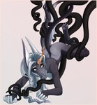 anthro border braided_hair breasts female hair holographic_horn horn leg_grab orange_border paws sex solo tentacle_sex tentacles white_hair tueddelkram mara_(verities) acrador canid canine canis jackal mammal tentacle_creature hi_res