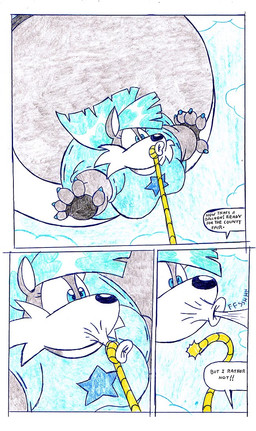 anthro belly big_belly blue_clothing blue_hair blue_shirt blue_topwear clothing female fur grey_body grey_fur hair huge_belly inflation outside shirt solo speech_bubble text topwear virus-20 wendy_wolf_(virus-20) canid canine canis mammal wolf 2008 comic
