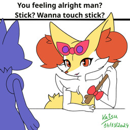 ambiguous_anthro ambiguous_gender anthro bow_ribbon caption caption_box duo eyewear eyewear_on_head faceless_ambiguous faceless_character glasses glasses_on_head long_inner_ear_fluff offering_to_another question_mark stick text year katsurokurosaki boobs?_wanna_touch_boobs? nintendo pokemon braixen generation_4_pokemon generation_6_pokemon lucario pokemon_(species) 1:1 2024 artist_name colored dated digital_media_(artwork) english_text hi_res meme signature