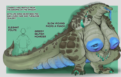 5_fingers anthro areola belly big_belly big_breasts blue_areola blue_nipples blue_tongue blue_vulva bottomwear bracelet breasts claws clothed clothed_male clothing digit_ring duo faceless_character faceless_male fangs feet female fingers genitals gesture green_body huge_belly huge_breasts hyper hyper_breasts jade_(gem) jewelry larger_anthro larger_female male navel navel_piercing nipples non-mammal_nipples nude nude_anthro open_mouth overweight overweight_female pants piercing raised_finger raised_pinky ring scutes shirt simple_background size_difference smaller_human smaller_male standing tail teeth text thick_thighs toe_ring toes tongue tongue_out topwear vulva breastwizard anonymous_character human mammal monster scalie 2025 absurd_res digital_media_(artwork) english_text hi_res