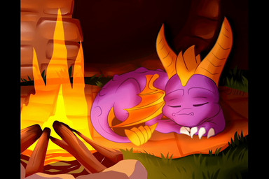 campfire claws eyes_closed feral fire horn male membrane_(anatomy) membranous_wings sleeping solo tail wings muskydusky activision mythology spyro_the_dragon spyro dragon mythological_creature mythological_scalie scalie 3:2 animated