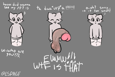 anthro big_penis burping clothing dialogue fur genitals huge_penis hyper hyper_genitalia hyper_penis male onomatopoeia penis presenting presenting_penis sad small_but_hung solo sound_effects surprised text underwear white_body white_fur lspagf boy_kisser_(meme) animal_humanoid cat_humanoid domestic_cat felid felid_humanoid feline feline_humanoid felis humanoid mammal mammal_humanoid absurd_res hi_res meme