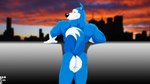 anthro biped black_nose blue_body blue_eyes blue_fur butt city city_background closed_smile cloud dipstick_tail fur fur_markings gloves_(marking) looking_at_viewer looking_back looking_back_at_viewer male markings mouth_closed nude_anthro nude_male raised_tail rear_view sky smile snout solo standing tail tail_markings white_body white_fur white_inner_ear white_tail_tip fabfelipe road_rovers exile_(road_rovers) canid canine canis domestic_dog husky mammal nordic_sled_dog spitz 16:9 2010 widescreen