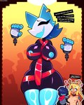 ambiguous_gender anthro big_breasts breast_squish breasts camel_toe clothing collar disembodied_hand female group hand_on_shoulder huge_breasts legwear nude open_mouth open_smile ribbons smile squish thigh_highs trio sheerly_(artist) deltarune undertale_(series) kris_(deltarune) noelle_holiday tasque_manager deer human humanoid mammal new_world_deer reindeer 4:5 hi_res