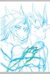 anthro claws duo ferron hair happy hug love male male/male nude simple_background smile white_background unknown_artist mythology abraxas dragon mythological_creature mythological_scalie scalie blue_and_white letterbox monochrome sketch unavailable_at_source