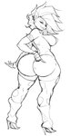 activision alternative_fashion anthro armband bandicoot big_breasts big_butt breasts butt butt_pose clothing crash_bandicoot_(series) ear_piercing ear_ring female footwear full-length_portrait hi_res high_heels looking_back mammal marsupial monochrome piercing pirate_tawna portrait pose punk rear_view ring_piercing shoes simple_background solo spiked_armband spikes thecon undercut white_background wide_hips