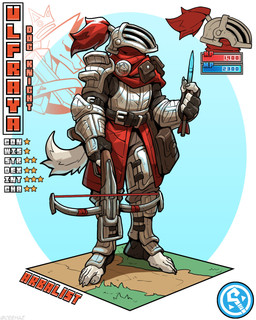 5_fingers 5_toes ambiguous_gender anthro armor belt_pouch clothed clothing crossbow cuirass feet fingerless_gloves fingers footwear fur gloves greaves handwear headgear helmet holding_arrow humanoid_feet humanoid_hands pauldron pawpads plantigrade plate_armor pouch_(clothing) ranged_weapon scarf silver_nails solo standing stats tail toeless_footwear toes vambrace weapon white_body white_fur ceehaz dog_knight_rpg canid canine canis domestic_dog mammal 2026 4:5 absurd_res hi_res