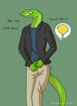 2022 anthro apex_(artist) bodily_fluids bottomwear clothed clothing clothing_lift english_text genital_fluids green_background hi_res jacket male meter nervous omorashi pants potty_dance reptile scalie shaking shirt shirt_lift simple_background snake solo standing text topwear unzipping_pants urine urine_meter vine_snake wet wet_bottomwear wet_clothing wet_pants wetting
