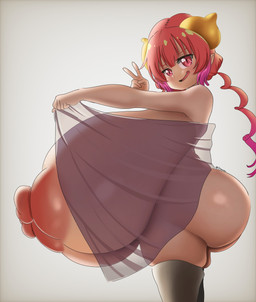areola big_areola big_breasts big_butt big_nipples breasts butt cloth clothing female gesture hair hand_gesture horn huge_breasts huge_butt hyper hyper_breasts hyper_butt legwear looking_at_viewer nipples not_furry nude open_mouth pink_areola pink_eyes pink_hair pink_nipples solo thigh_highs translucent v_sign white_body white_skin drawau miss_kobayashi's_dragon_maid ilulu horned_humanoid humanoid absurd_res hi_res