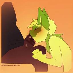 anthro balls balls_deep big_balls big_penis biped blush bottomless brown_body brown_skin clothed clothing deep_throat duo ears_up erection eyes_closed faceless_character faceless_male fellatio fur genitals green_body green_fur heart_symbol kneeling looking_pleasured male male/male male_penetrated male_penetrating male_penetrating_male narrowed_eyes oral oral_penetration orange_background penetration penile penile_penetration penis pink_nose sex side_view simple_background sit_and_blow_position sitting solo_focus tongue tongue_out tongue_out_fellatio topwear nepentz nintendo pokemon felid feline floragato generation_9_pokemon mammal pokemon_(species) 1:1 animated hi_res huge_filesize long_playtime no_sound video