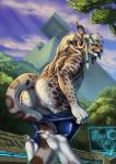 2018 4_ears anthro anus biped bottomwear bottomwear_down braided_hair breasts butt charr clitoris clothed clothing detailed_background digital_media_(artwork) fangs fantasy felid female flat_chested fluffy fluffy_tail fur furgonomics genitals guild_wars hair hi_res horn jackrow looking_at_viewer low-angle_view mammal mooning multi_ear pants pants_down partially_clothed pink_nose presenting presenting_hindquarters presenting_pussy pussy pyramid rata_sum science_fiction skimpy skinsuit solo tail tail_clothing technology teeth tight_clothing topless undressing veloriosa_warcry